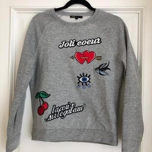 Maje Grey Embroidered French Sweatshirt Sz: SM